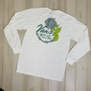 NWT. Vans Men's Shirt Medium White Logo Long Sleeve Tee Rose Logo M Graphic wire